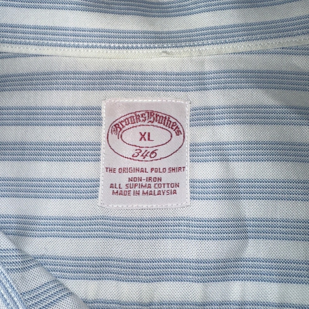Brooks Brothers 346 Shirt Mens XL Blue White Stripe Non-Iron Supima Cotton Polo - Picture 4 of 6